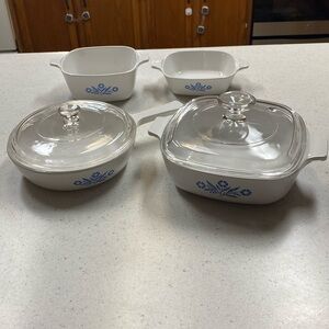 Vintage CorningWare White and Blue Cookware Set.  Very Good condition